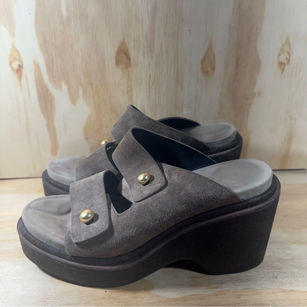 rag & bone Taupe Suede Platform Slide Sandals with Gold Studs